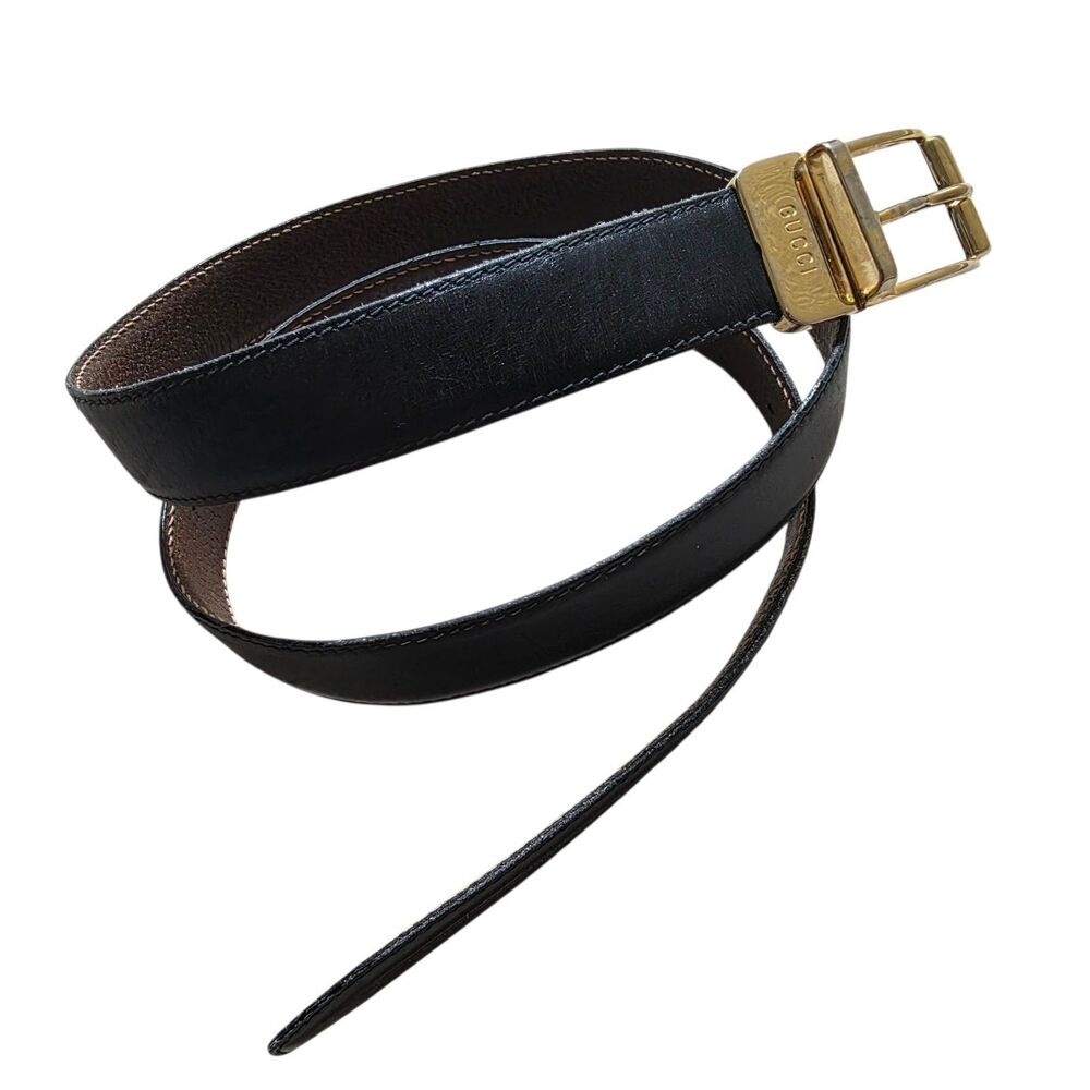 Vintage GUCCI Belt Brown Women’s Designer Logo Classic Gold Tone Hardwear 34"